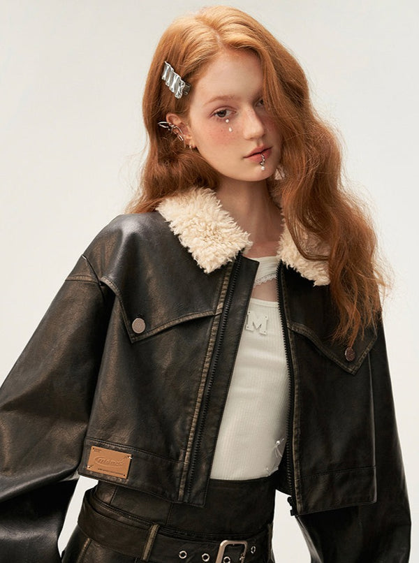 distressed spray painted zipper short jacket