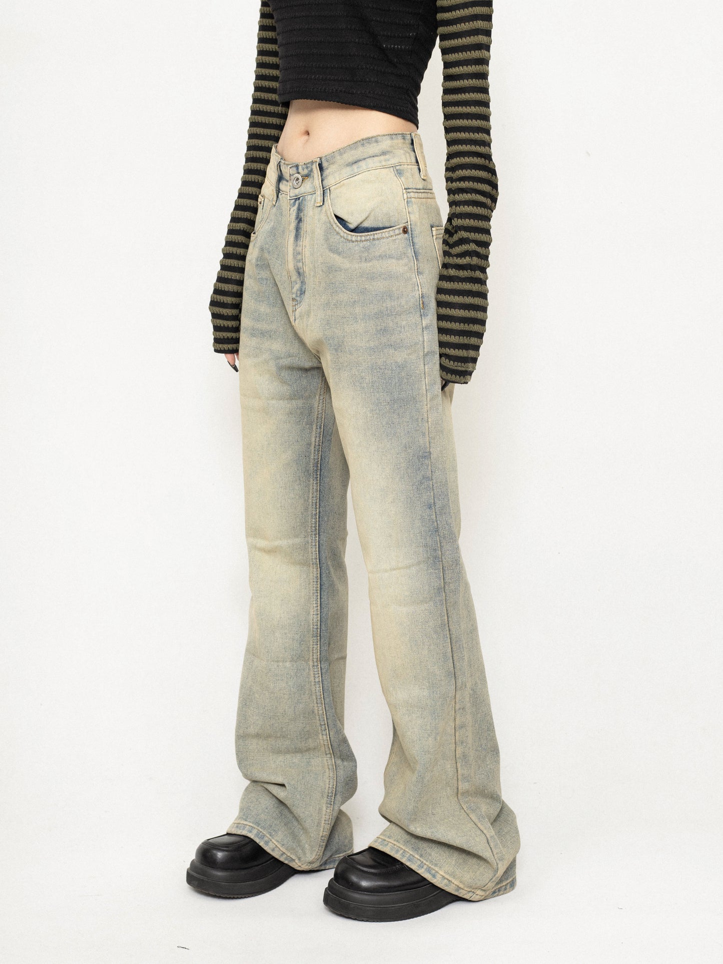 Vintage Washed Micro Flared Jeans
