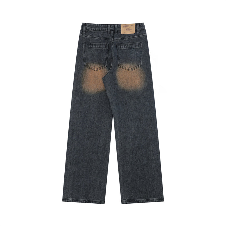 Vintage Wash Distressed Wide-Leg Pants