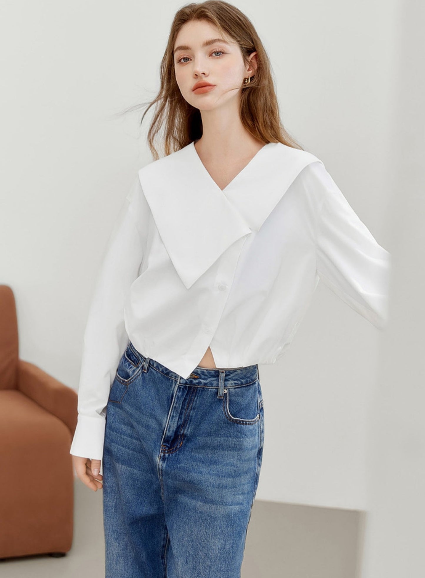 French Irregular Lapel Shirt