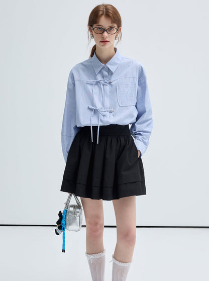 Bow Placket Striped Shirt