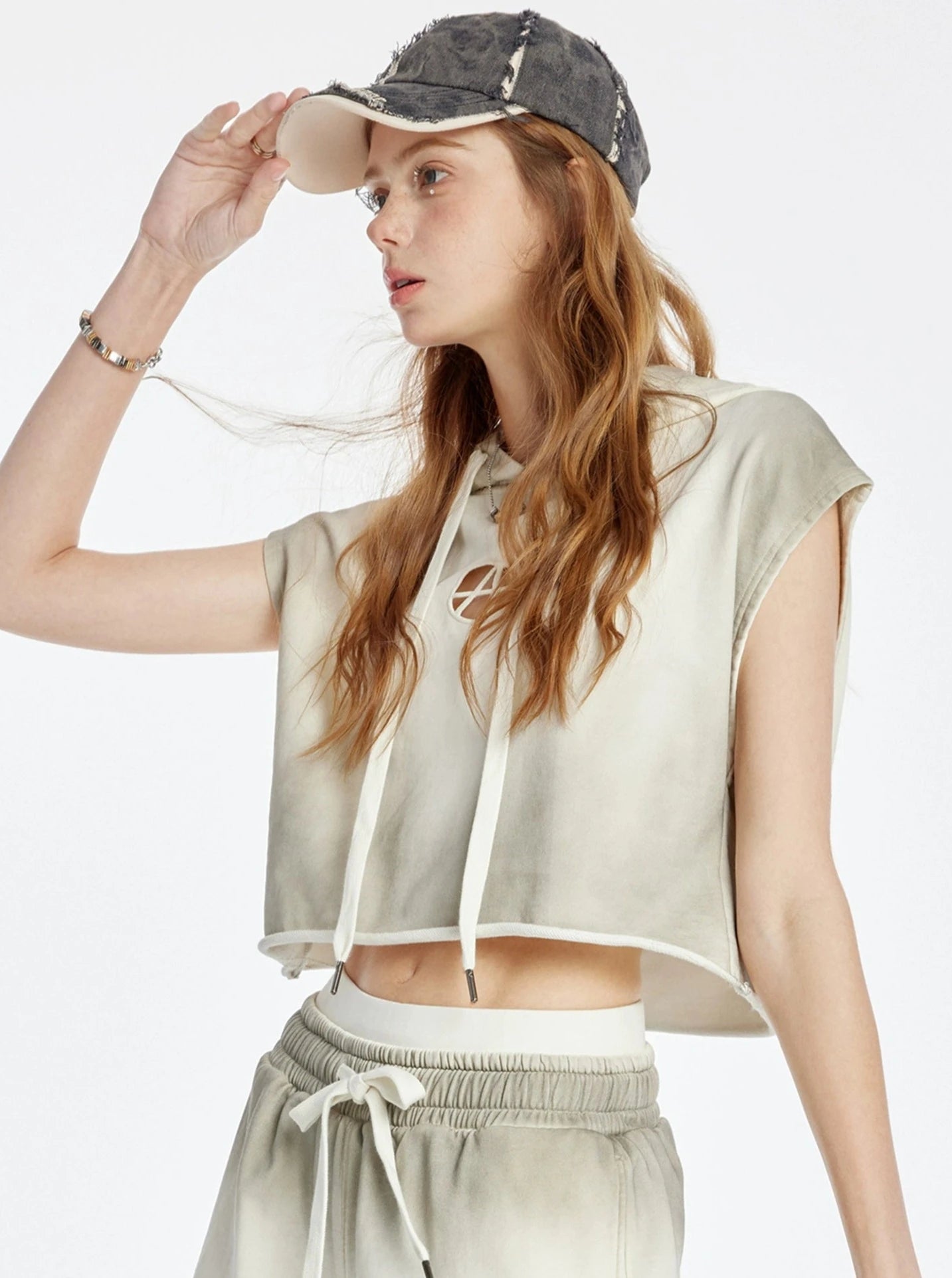 Hooded Cropped Sleeveless Top Set-Up