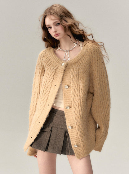 V-neck knit sweater coat set