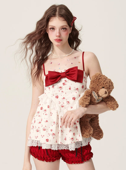 Sleeveless Rose Suspender Top