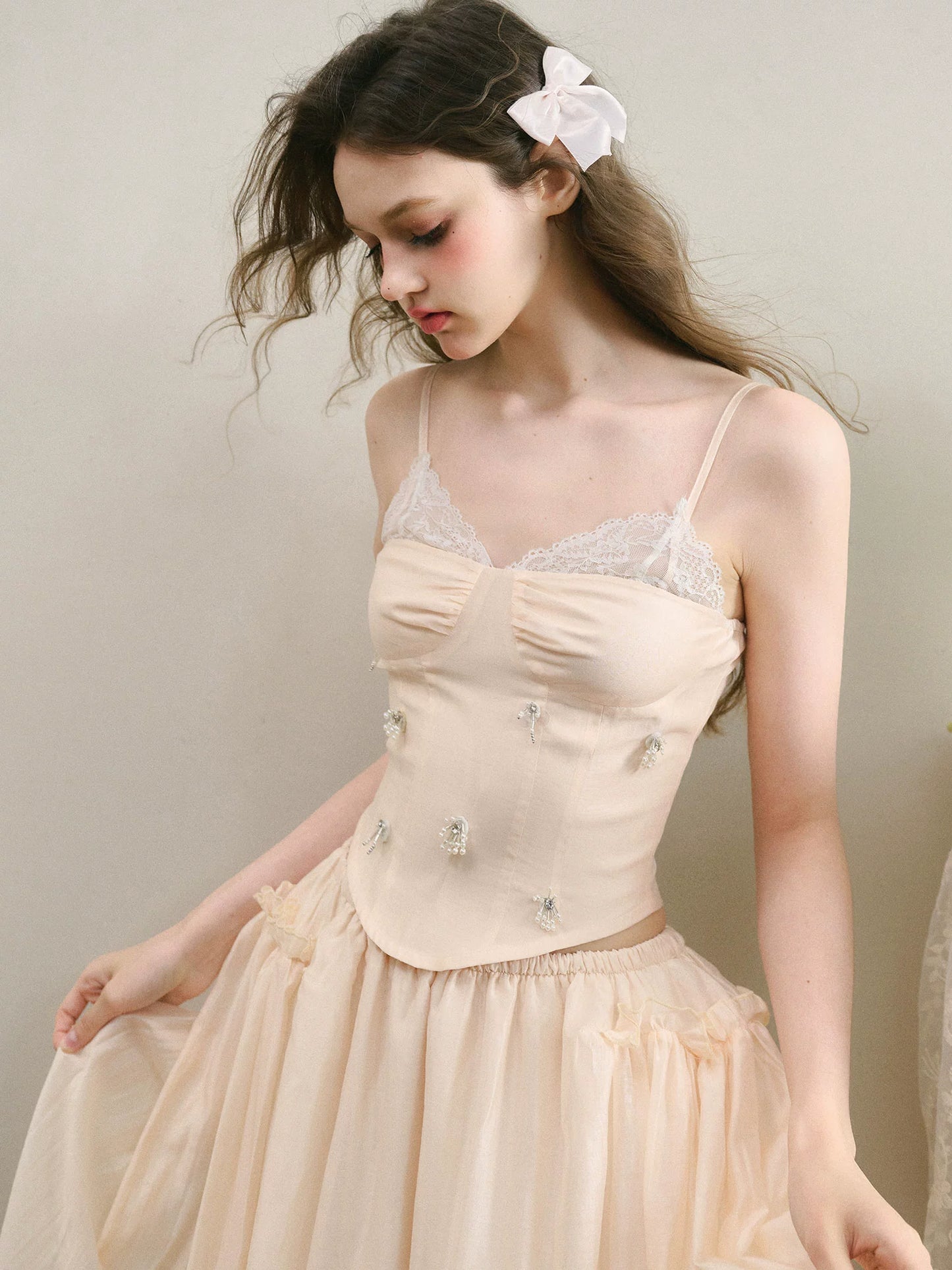 Hand-Beaded Tencel Suspender Dress