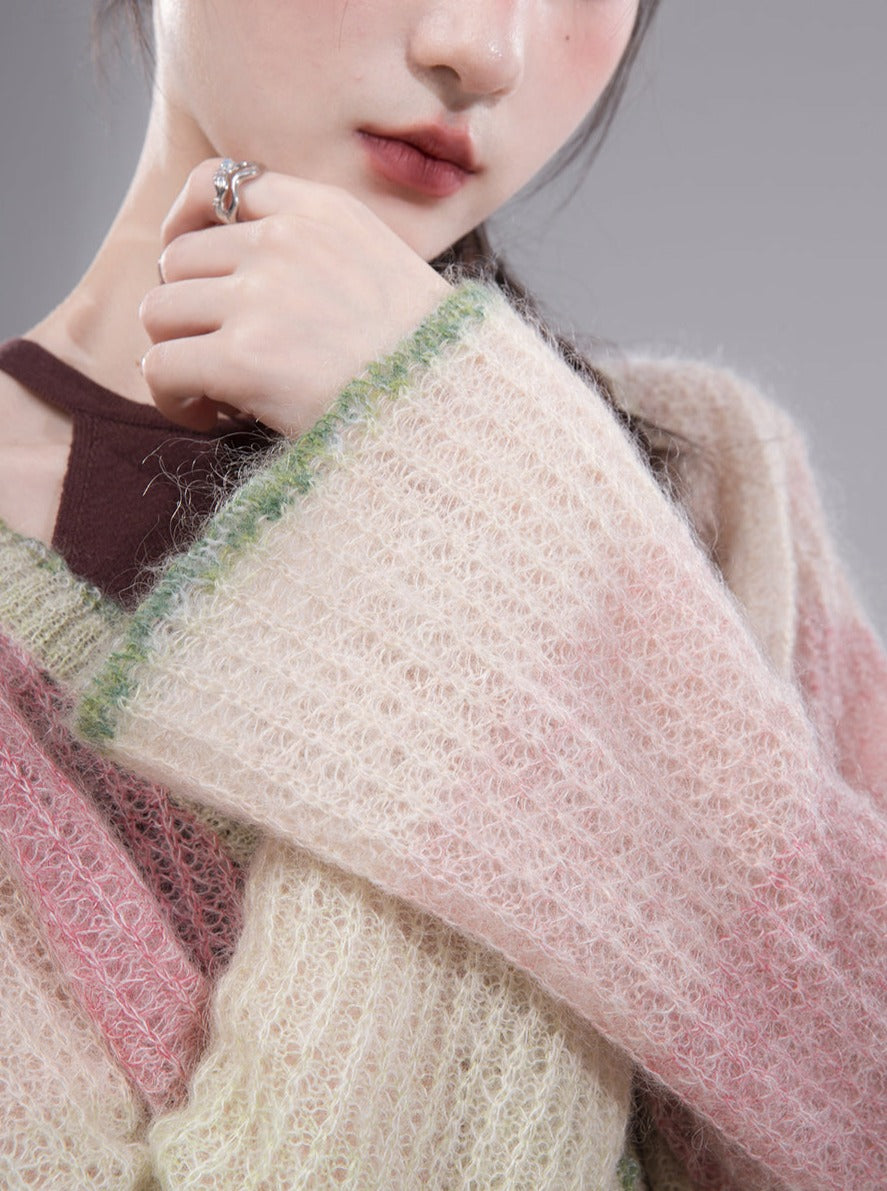 Gentle texture mohair cardigan tops