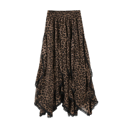 Brown Suede Fur Jacket and Leopard Skirt Set-Up