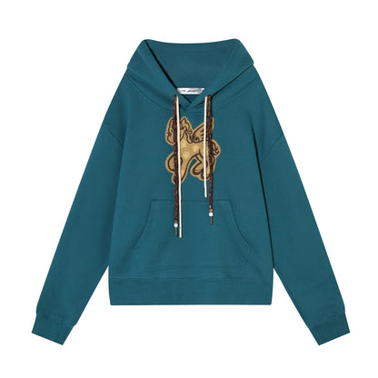 Embroidered Fleece-Lined Hoodie Sweater