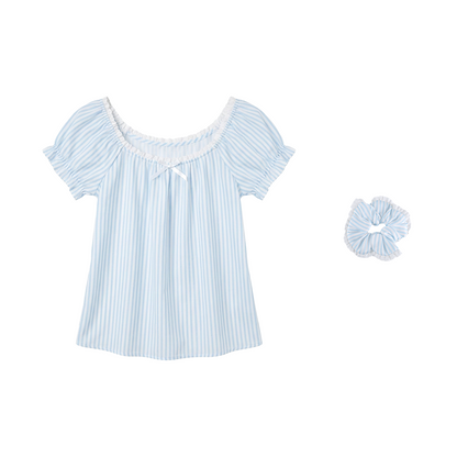 Satin Striped Puff Sleeve Top