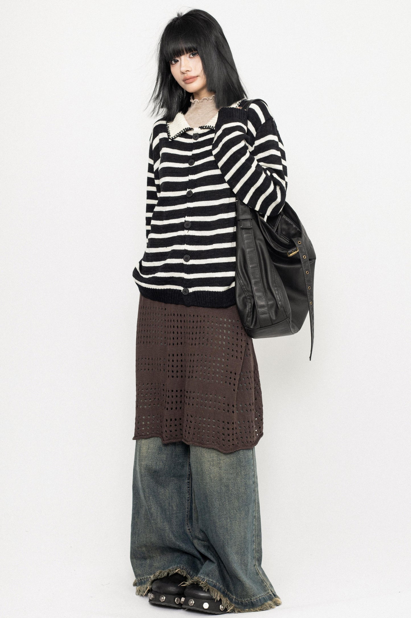 Vintage Striped Lapel Knit Sweater