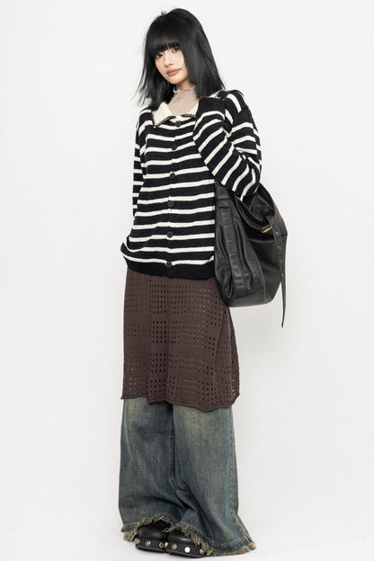 Vintage Striped Lapel Knit Sweater