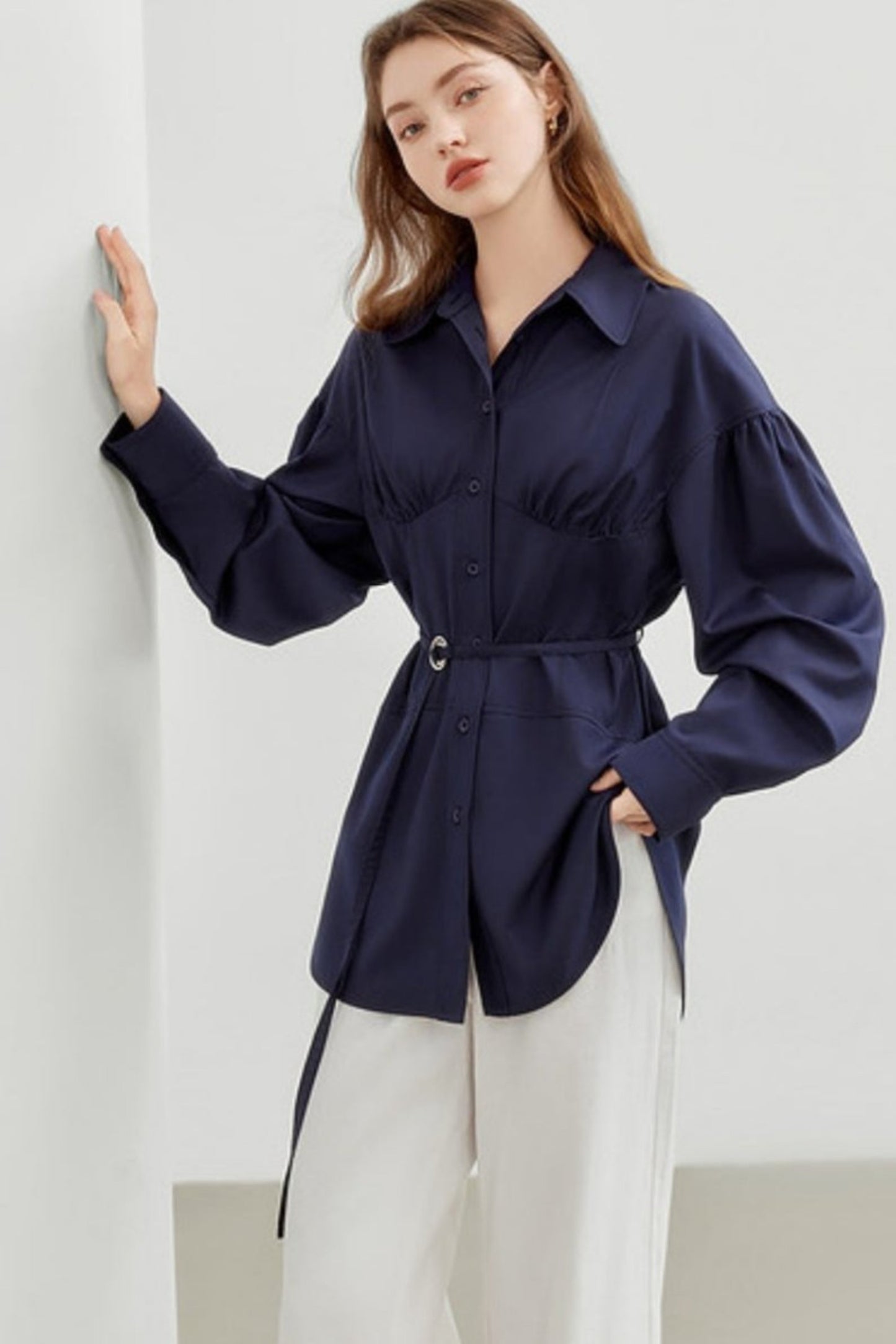 Waist Niche Design Long Sleeve Shirt