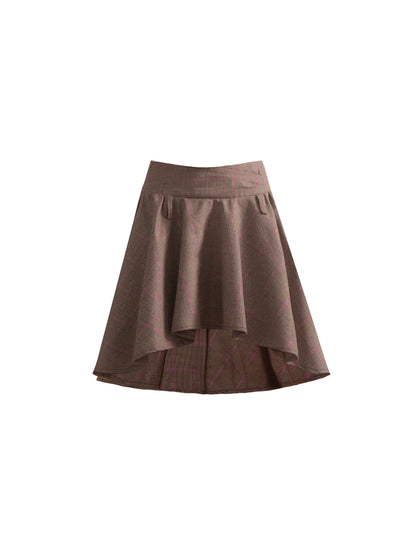 Retro Waist Blazer Plaid Suit Skirt Set