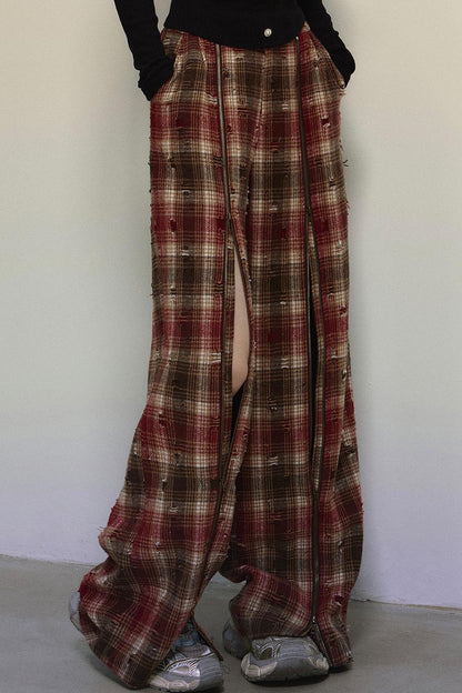 Art Academy Plaid Wide-Leg Pants