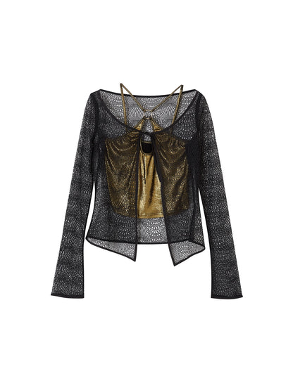 Lace Metallic Cardigan Set