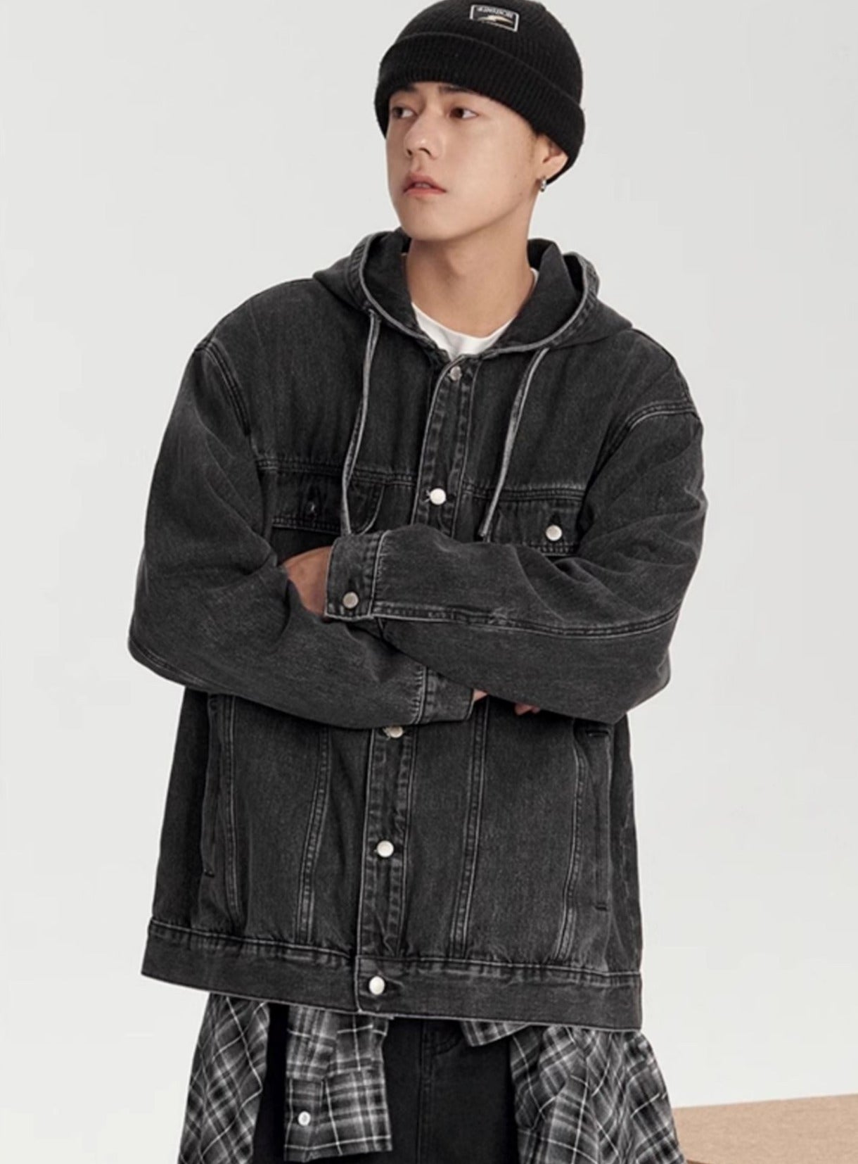 Retro Washed Denim Hooded Jacket