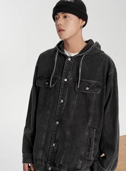 Retro Washed Denim Hooded Jacket