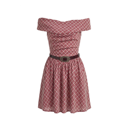 Retro-rotes kariertes A-Linien-Kleid