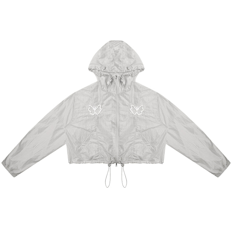 Butterfly Embroidery Hooded Jacket Set-Up