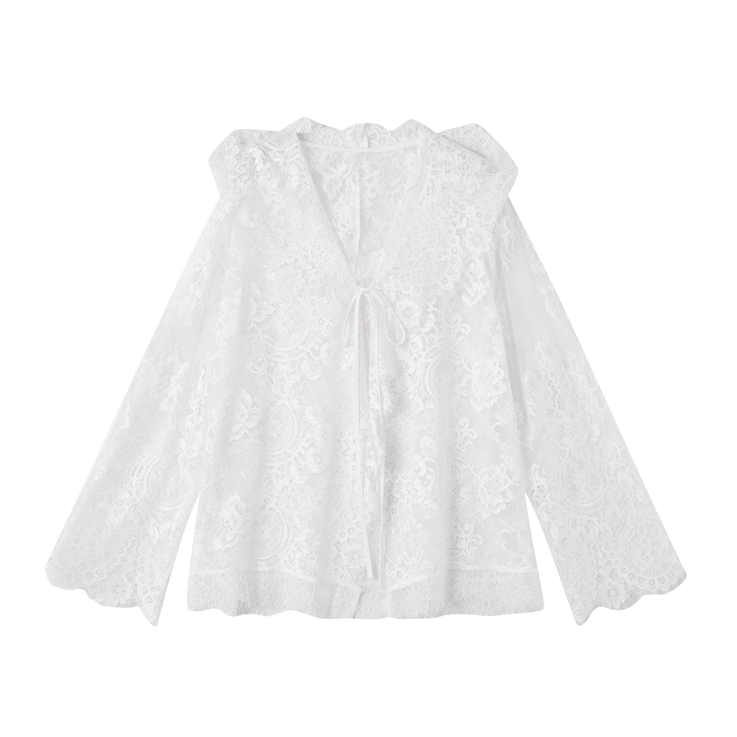 Hooded Panelled Lace Cover-Up Outer
