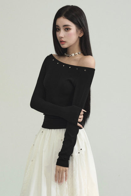 BLACK SLIM SHOULDER SKIRT SET-UP