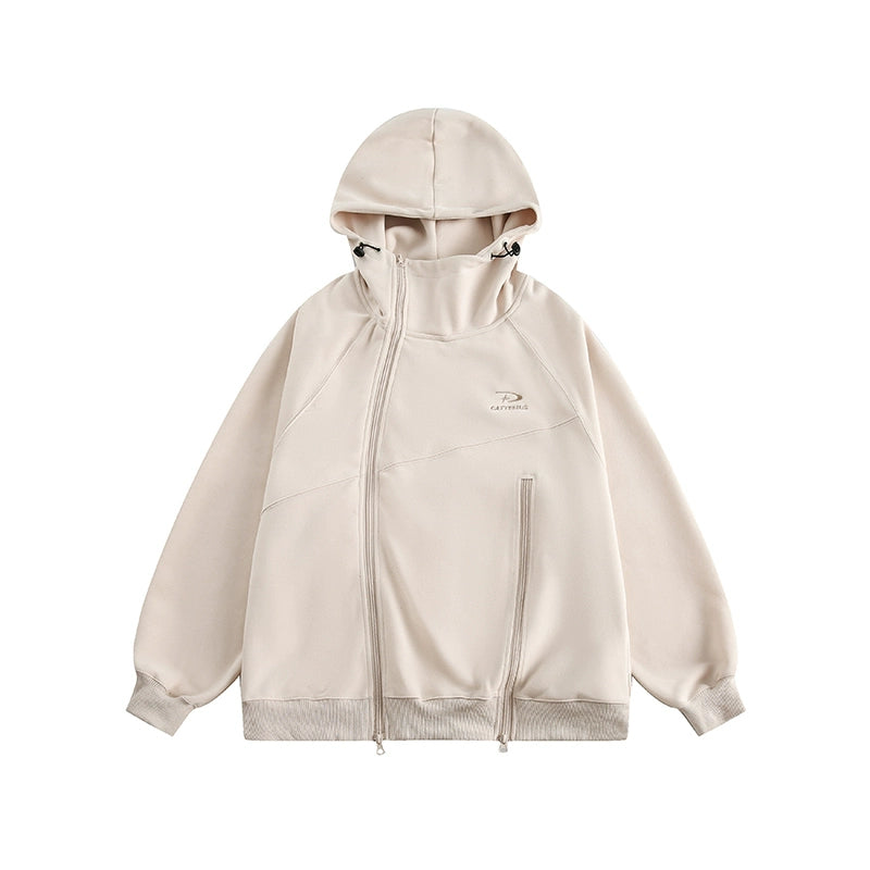 Double Zipper Hooded Sweatshirt Coat