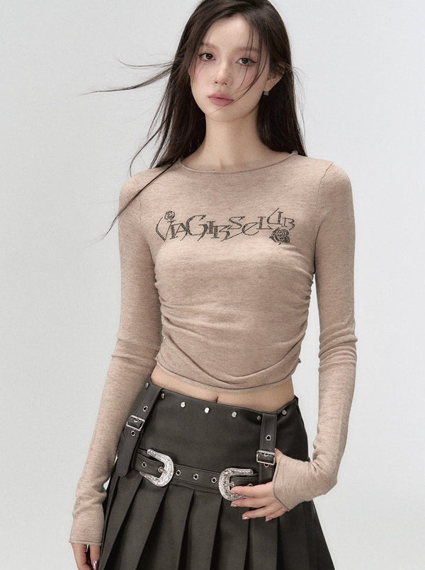 Round neck knit long sleeve t-shirt