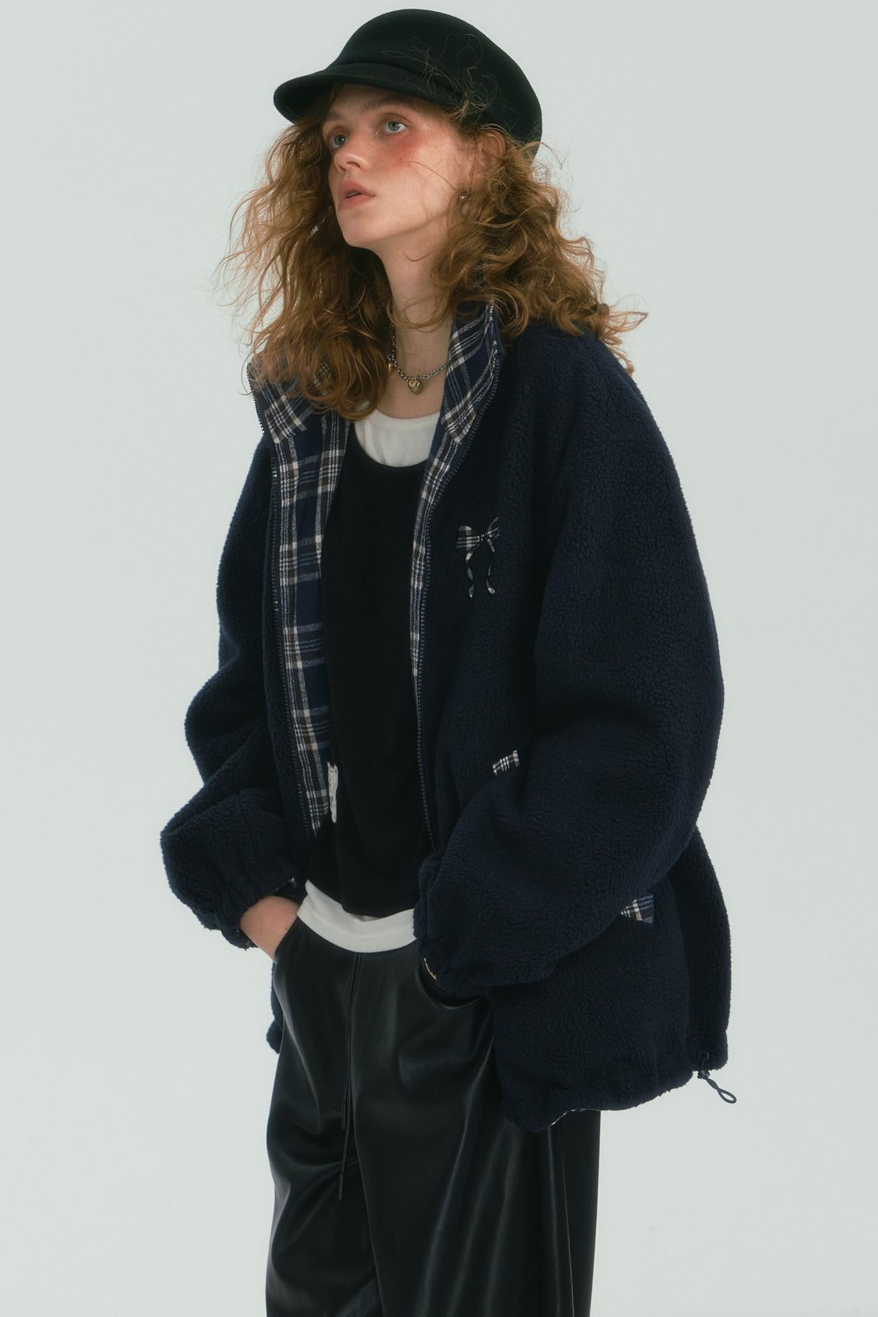 Double-Sided Plaid Fleece Jacket