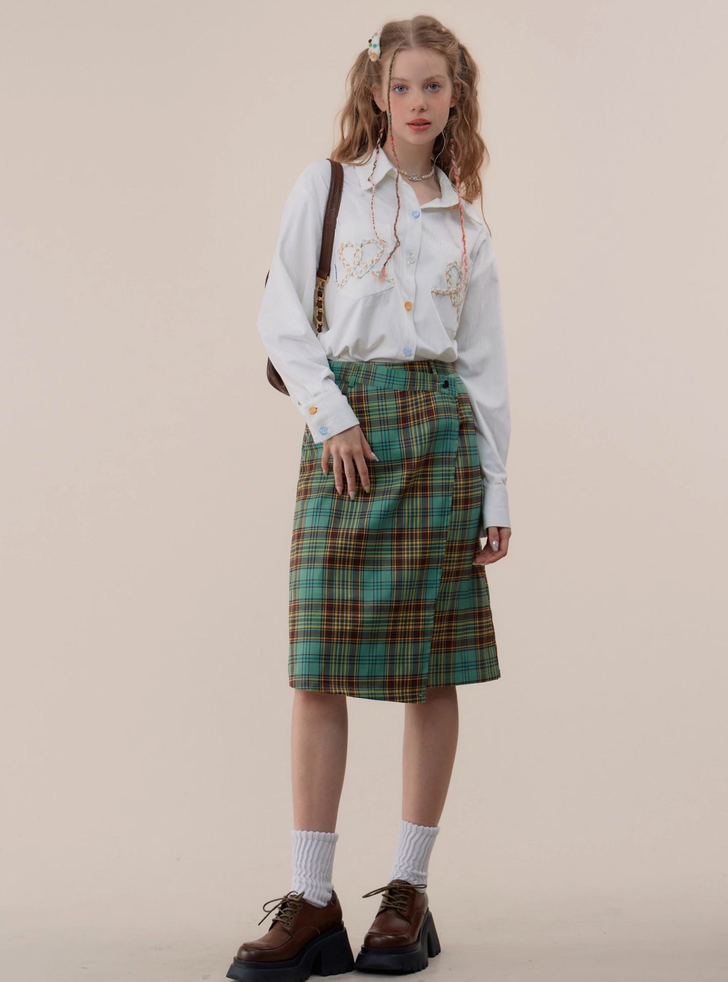 American retro hight waist plaid skirt