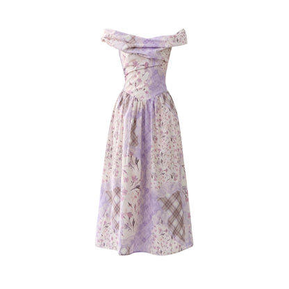 Purple Mist Plaid Off-Shoulder Dress