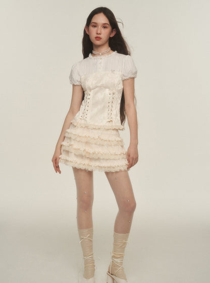 French Vintage Lace Chic Puff Shirt