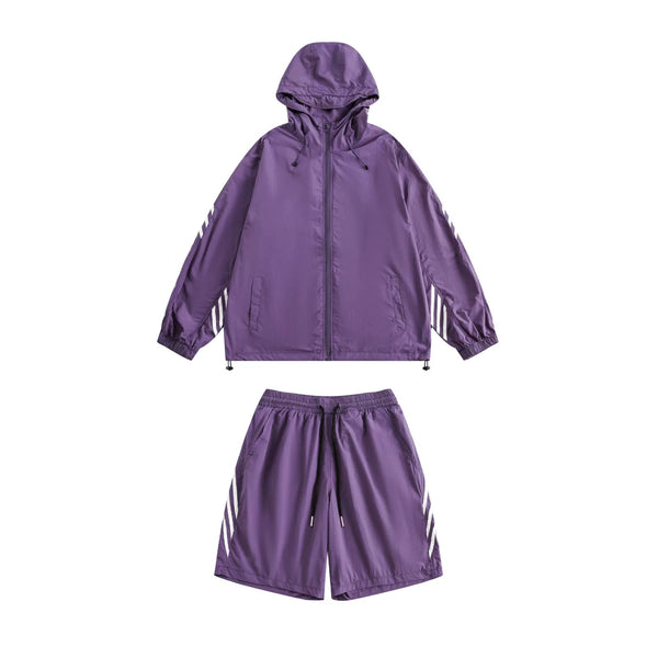 Retro Striped Jacket Shorts Set