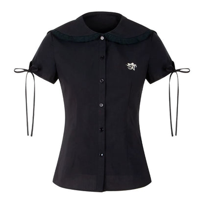 Navy Lace Collar Top & Skirt Set-Up