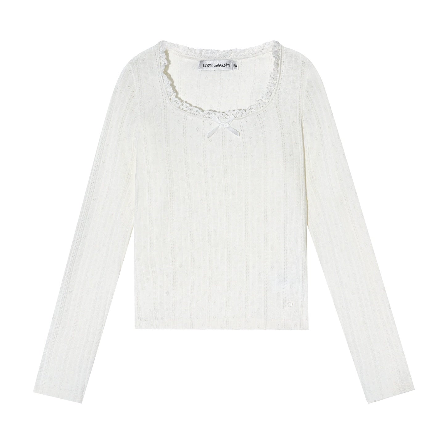 Lace-Trimmed Bow Hollow Knit Top