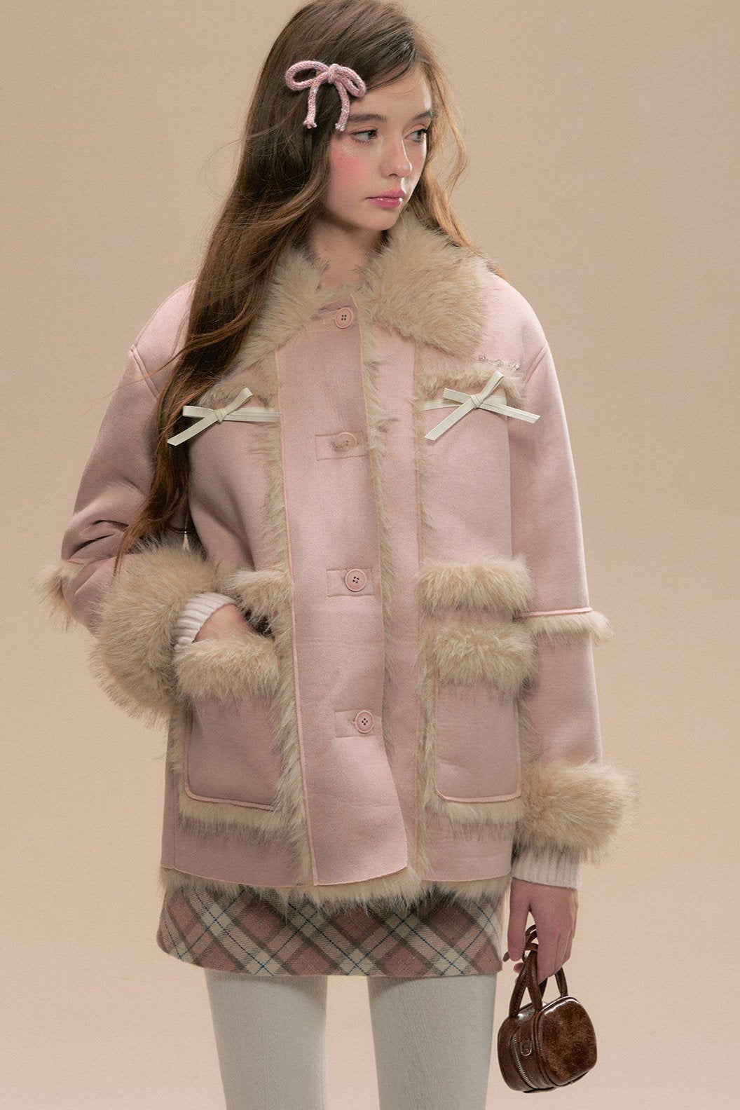 Fur Integrated Pink Cedar Coat