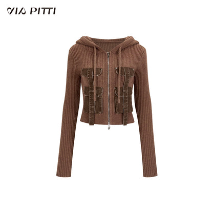 Patchwork hooded knitted top