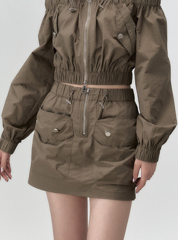 One-shoulder top and skirt two-piece set