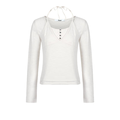 Texture Fabric Halter Camisole Top Set