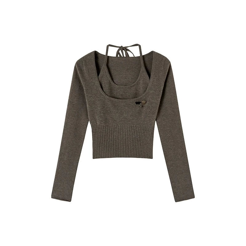 Halterneck fake two-piece knitwear top