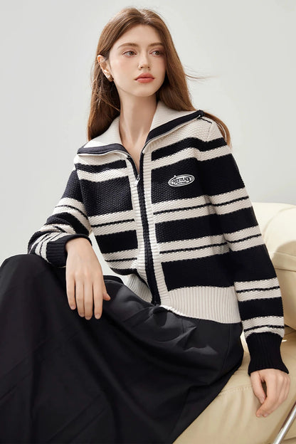 Striped Wool Lapel Cardigan Jacket