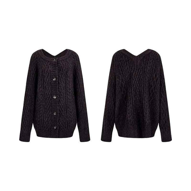 V-neck knit sweater coat set