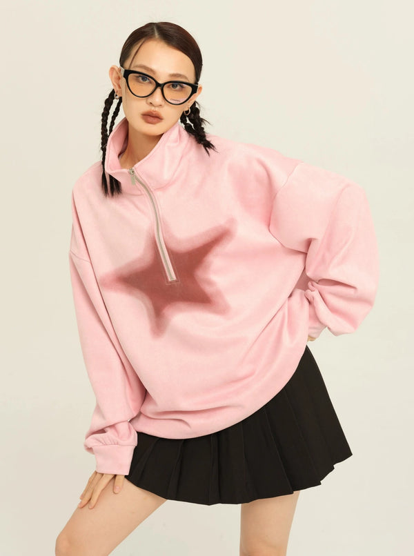 American zipper polo collar suede oversize coat