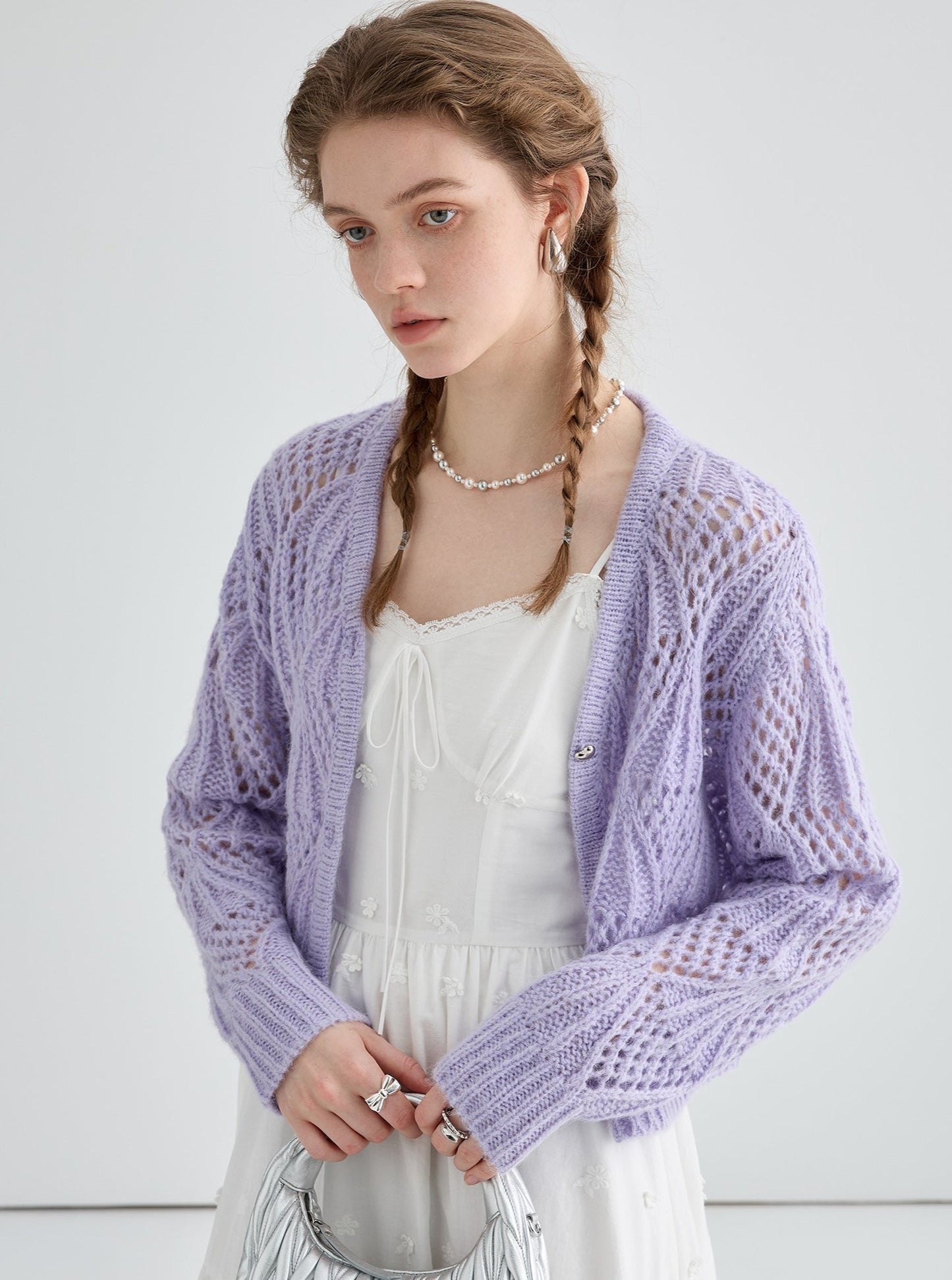 Hollow Jacquard Short Cardigan