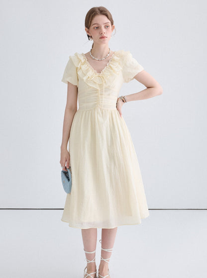 French Waist Slim Lace Collar Long Dress