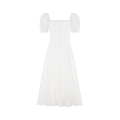 White Puff Sleeve Square Neck Long Dress