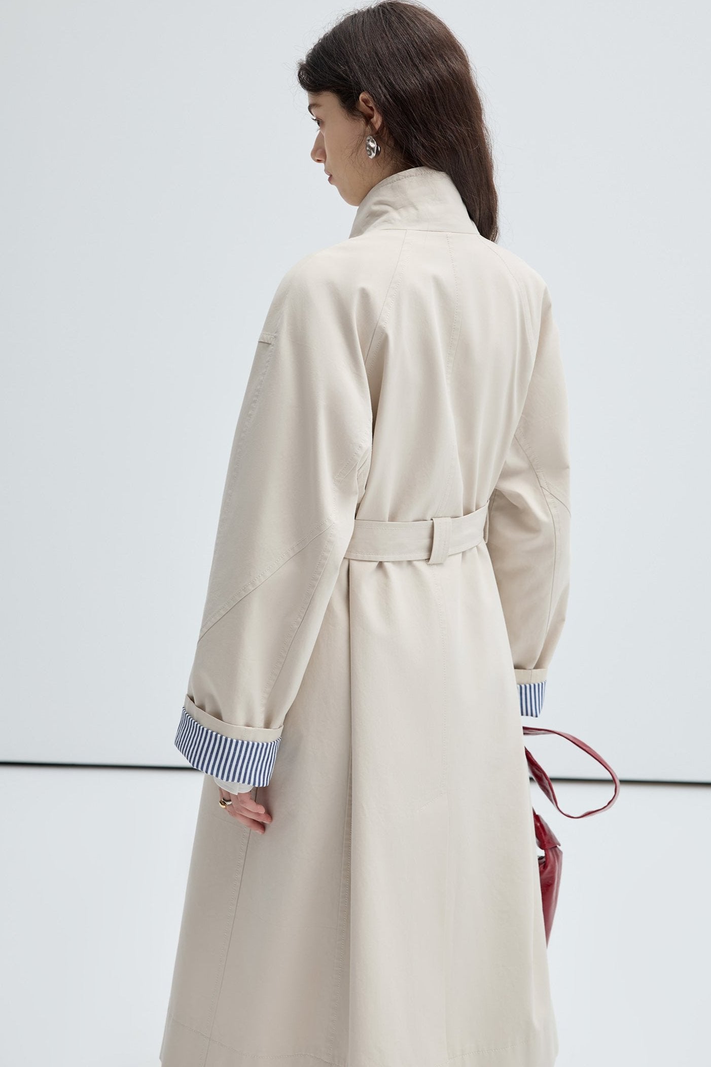 [lyocell + cotton] VEGA CHANG TRENCH COAT WOMEN'S MIDI LENGTH FALL 2024 STAND COLLAR COMMUTER JACKET