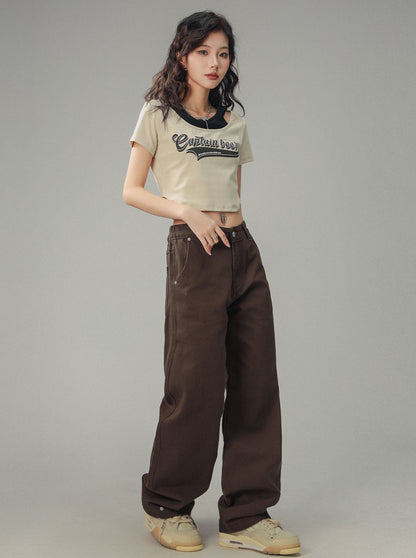 Vintage Brown Maillard Straight Trousers