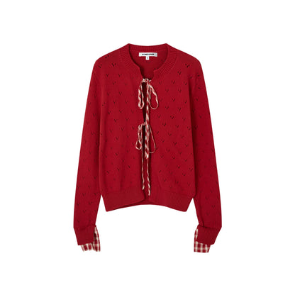 Vintage Check Lace-Up Cardigan