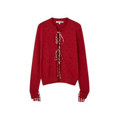 Vintage Plaid Lace-Up Cardigan