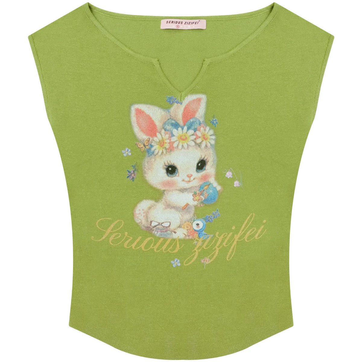 Green Rabbit Print Top